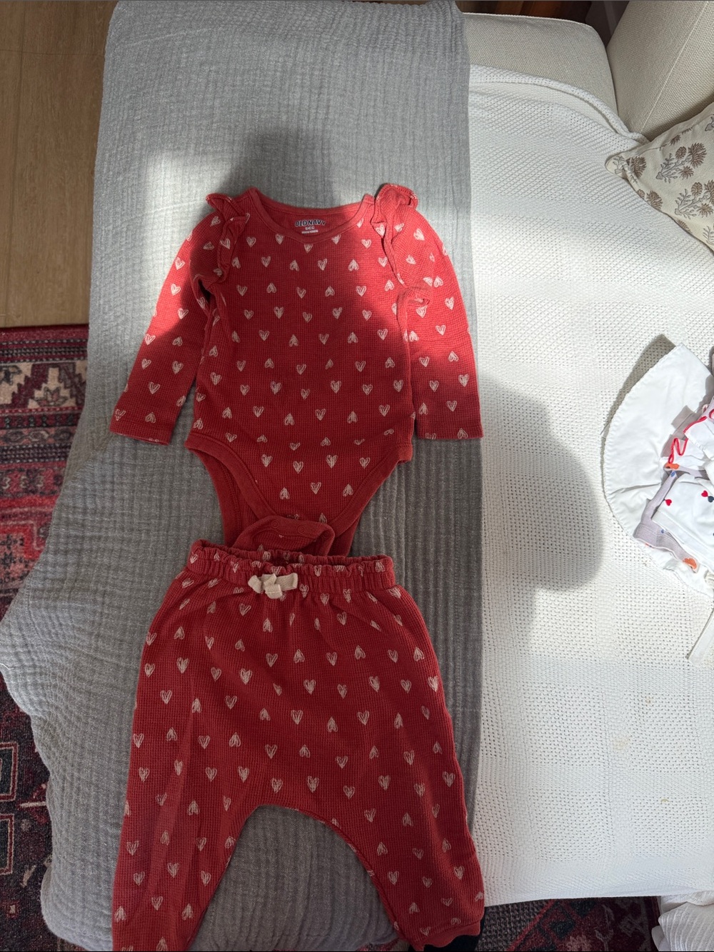 Old Navy Red Heart Print Baby One-Piece and Pants Set
